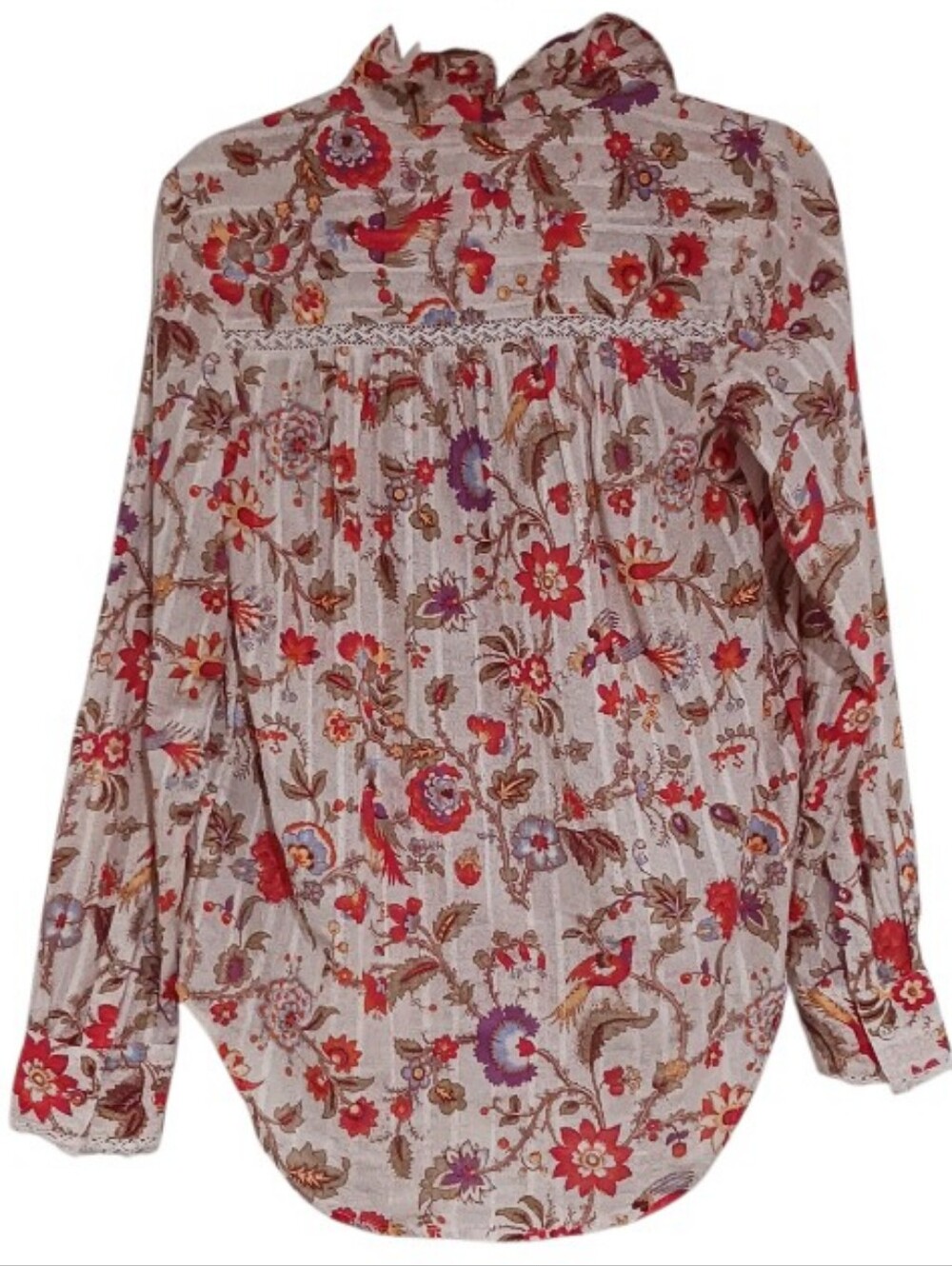 Sundance Ruffle Collar Floral Pheasant Relaxed Blouse Lace Trim - Picture 5 of 13